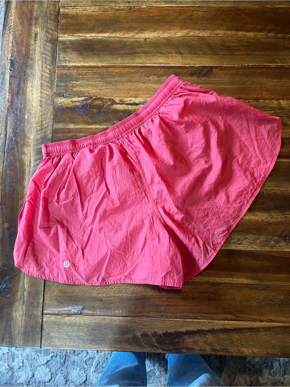 Lululemon Mid Rise Dolphin Hem Coral color running shorts